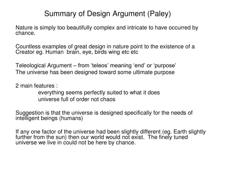 summary of design argument paley