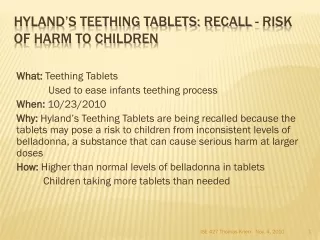 Hyland’s Teething Tablets: Recall - Risk of Harm to Children