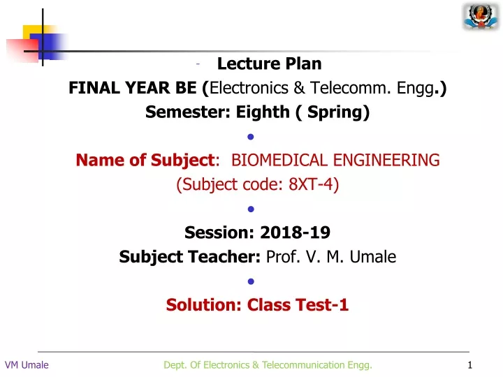 lecture plan final year be electronics telecomm