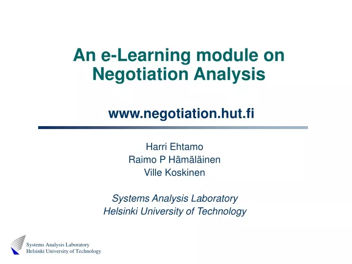 an e learning module on negotiation analysis www negotiation hut fi