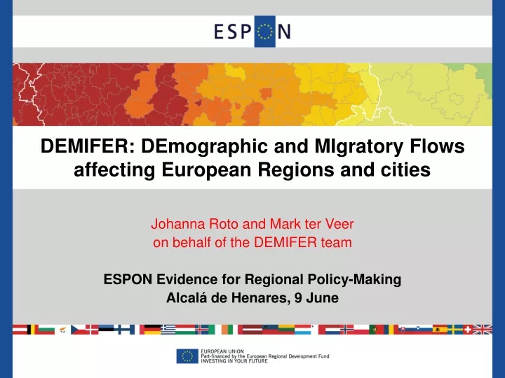 demifer demographic and migratory flows affecting european regions and cities