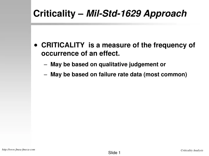 criticality mil std 1629 approach