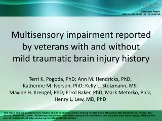 Multisensory impairment reported by veterans with and without  mild traumatic brain injury history