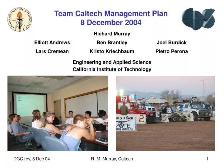 team caltech management plan 8 december 2004