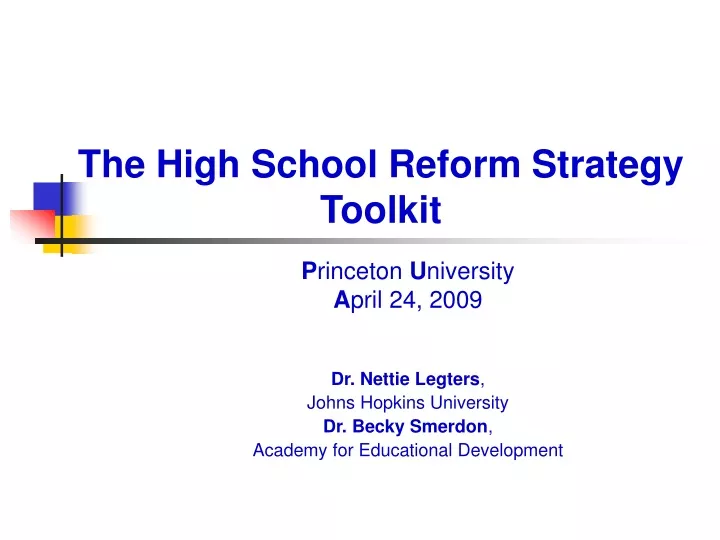 the high school reform strategy toolkit