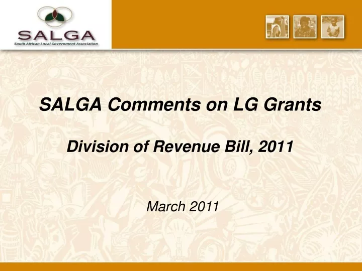 salga comments on lg grants division of revenue bill 2011