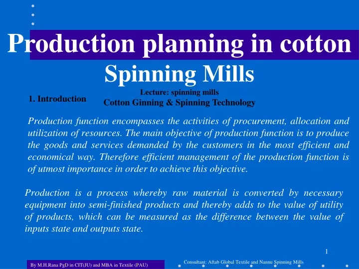 production planning in cotton spinning mills