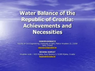 Water Balance of the Republic of Croatia: Achievements and Necessities