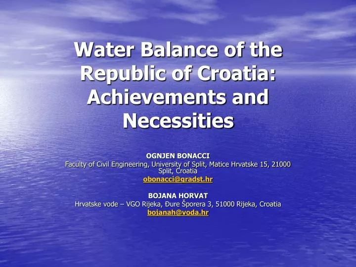 water balance of the republic of croatia achievements and necessities