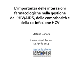 Stefano Bonora Università di Torino 12 Aprile 2013