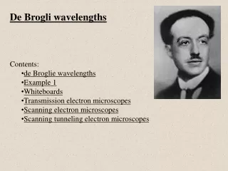 De Brogli wavelengths Contents: de Broglie wavelengths Example 1 Whiteboards