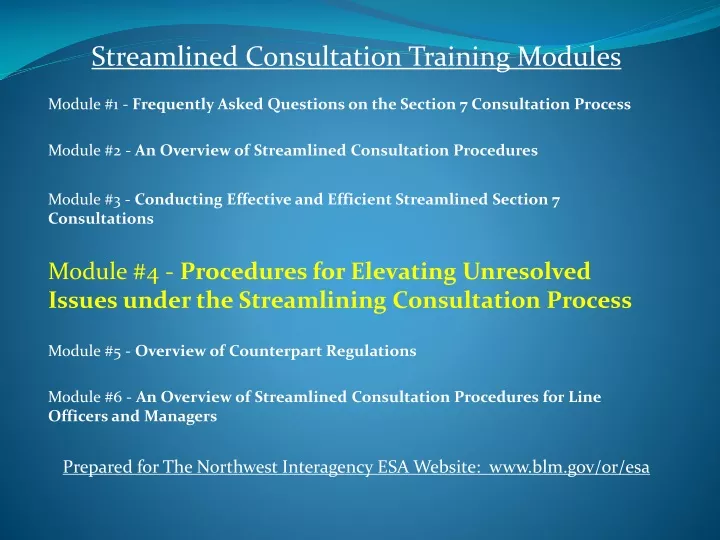 streamlined consultation training modules module
