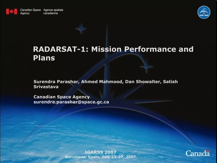 radarsat 1 mission performance and plans