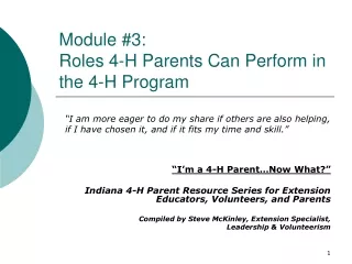 Module #3:   Roles 4-H Parents Can Perform in the 4-H Program