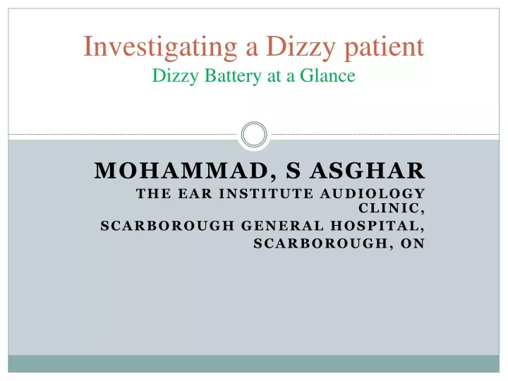 investigating a dizzy patient dizzy battery at a glance
