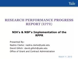 RESEARCH PERFORMANCE PROGRESS REPORT  (RPPR)