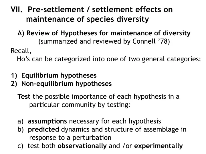 vii pre settlement settlement effects