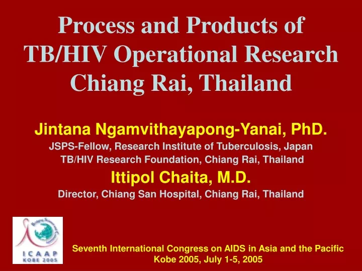 process and products of tb hiv operational research chiang rai thailand