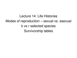 Lecture 14  Life Histories Modes of reproduction – sexual vs. asexual k vs r selected species