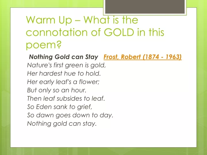 warm up what is the connotation of gold in this poem