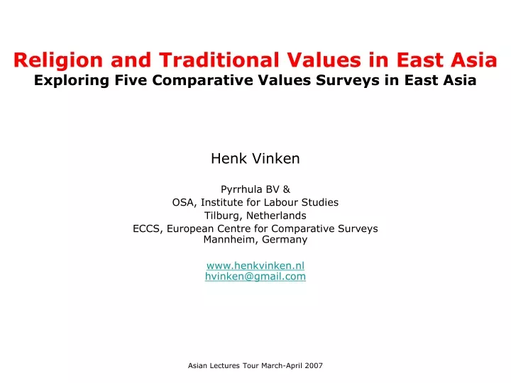 religion and traditional values in east asia exploring five comparative values surveys in east asia