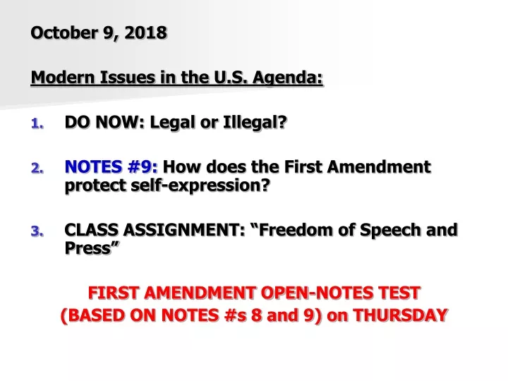 october 9 2018 modern issues in the u s agenda