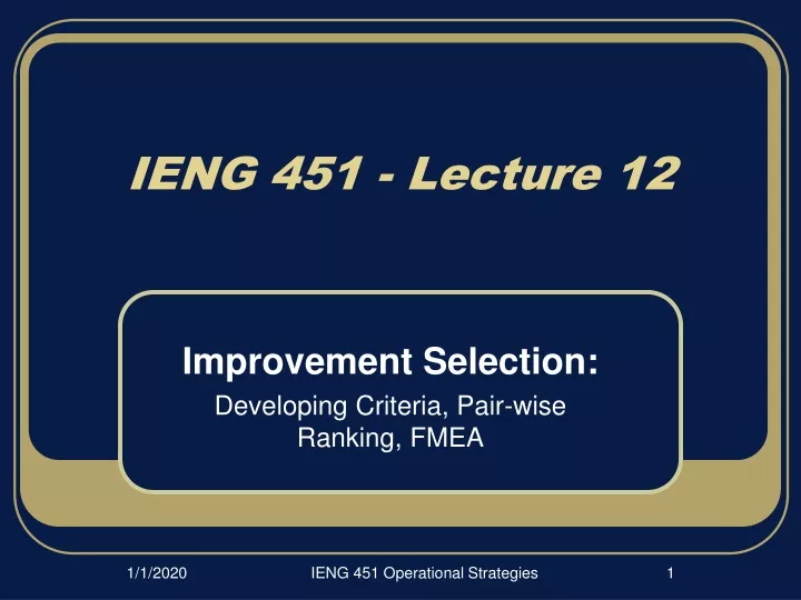 ieng 451 lecture 12