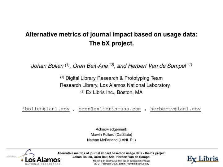 alternative metrics of journal impact based