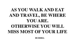AS YOU WALK AND EAT AND TRAVEL, BE WHERE YOU ARE. OTHERWISE YOU WILL MISS MOST OF YOUR LIFE BUDDHA