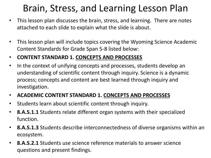 brain stress and learning lesson plan