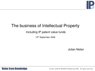 The business of Intellectual Property  Including IP patent value funds 15 th  September 2008
