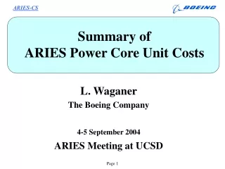 Summary of  ARIES Power Core Unit Costs