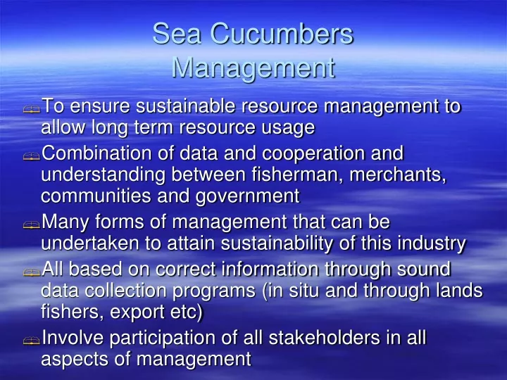 sea cucumbers management