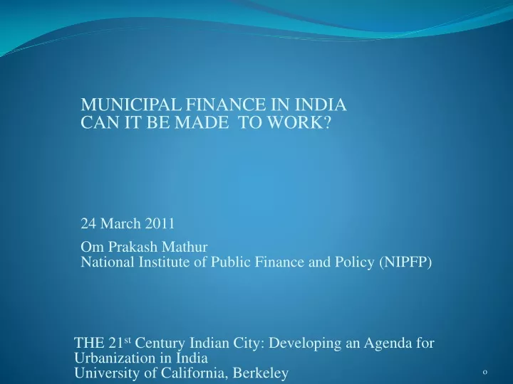 municipal finance in india can it be made to work