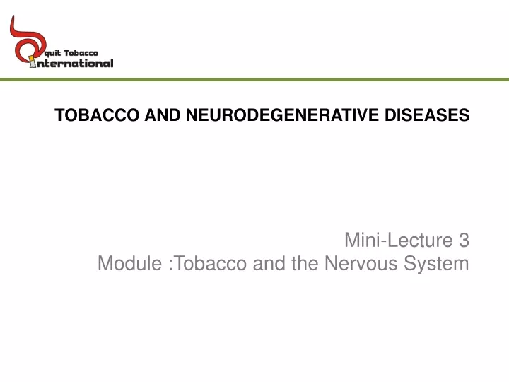 tobacco and neurodegenerative diseases