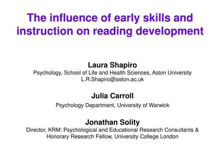 the influence of early skills and instruction