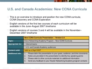 U.S. and Canada Academies: New CCNA Curricula