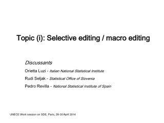 Topic (i): Selective editing / macro editing