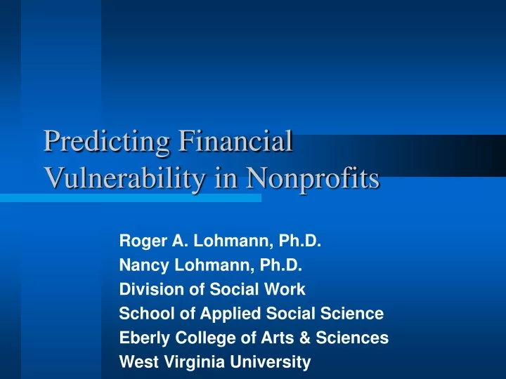 predicting financial vulnerability in nonprofits