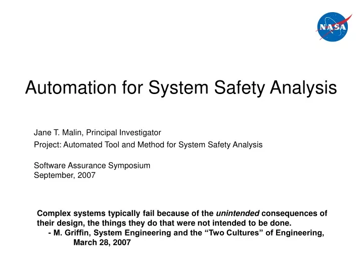 automation for system safety analysis