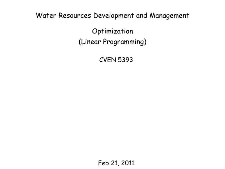 water resources development and management optimization linear programming