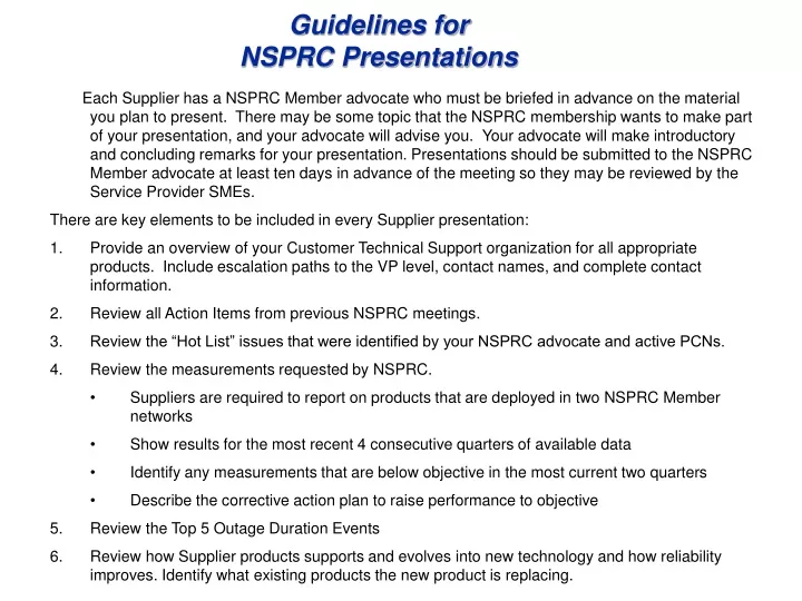guidelines for nsprc presentations