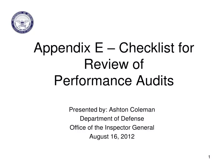 appendix e checklist for review of performance audits