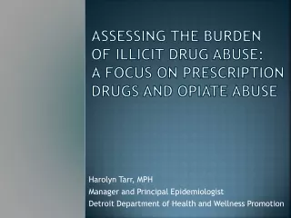 Assessing the Burden of Illicit Drug Abuse:  A Focus on Prescription Drugs and Opiate Abuse