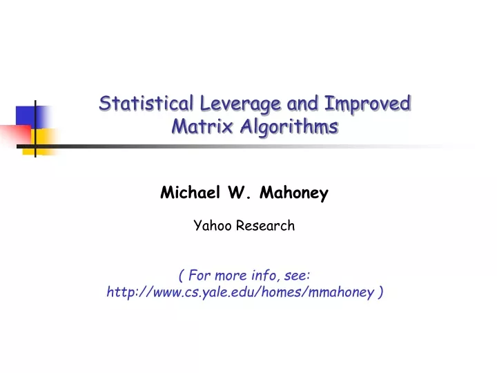 statistical leverage and improved matrix algorithms