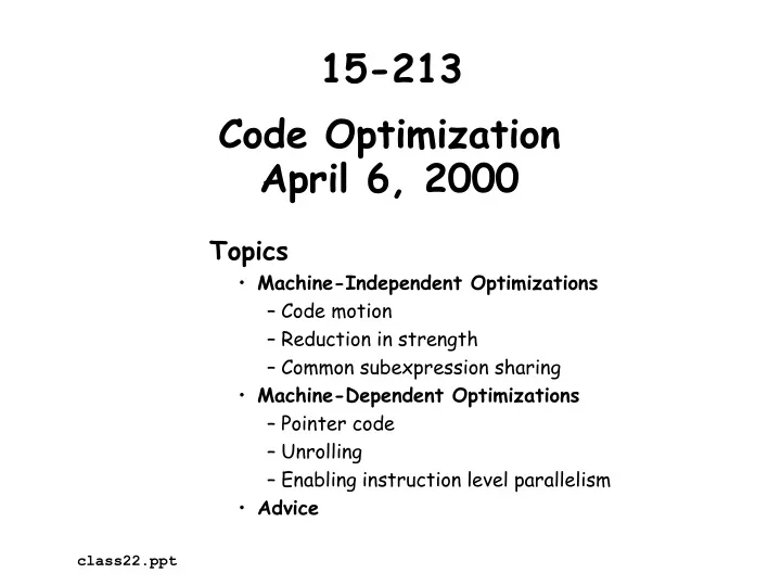 code optimization april 6 2000