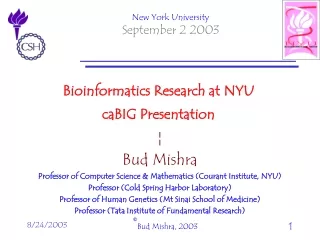 Bioinformatics Research at NYU caBIG Presentation