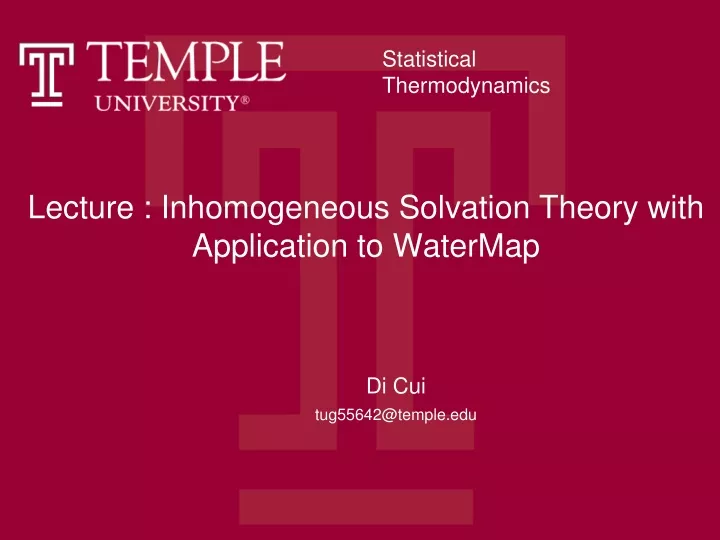 lecture inhomogeneous solvation theory with application to watermap