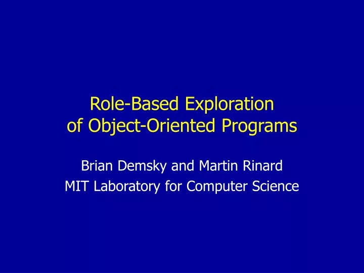 role based exploration of object oriented programs