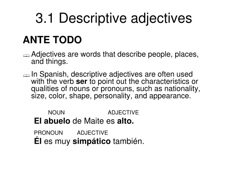 ante todo adjectives are words that describe